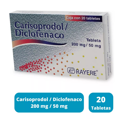 Carisoprodol/Diclofenaco 200mg/50 mg con 20 Tabletas