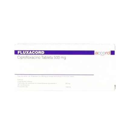 Fluxacord (Ciprofloxacino) 500 mg Caja con 14 Tabletas