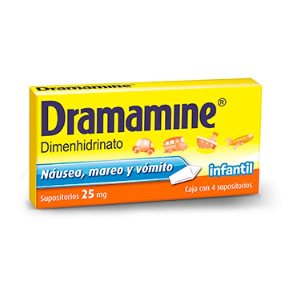 Dramamine Infantil Dimenhidrato 25 Mg Caja Con 4 Supositorios Farmacia Sanorim 1574