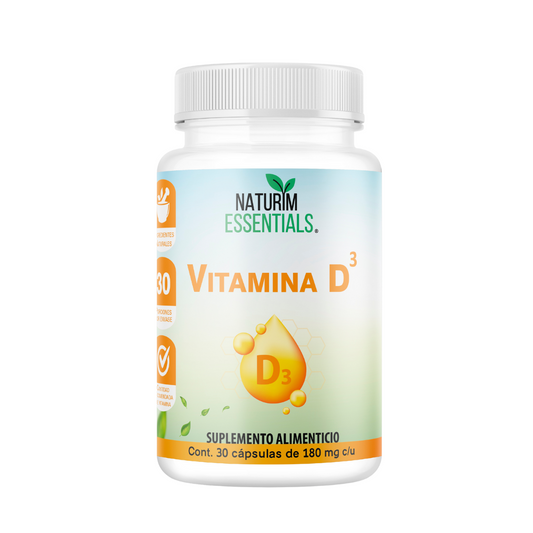 Vitamina D3 5000 UI Suplemento Alimenticio Naturim Essentials Colecalciferol Frasco con 30 Cápsulas de Softgel