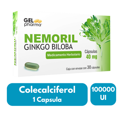 Nemoril (Ginkgo Biloba) 40mg  Caja con 30 Cápsulas Gel Pharma