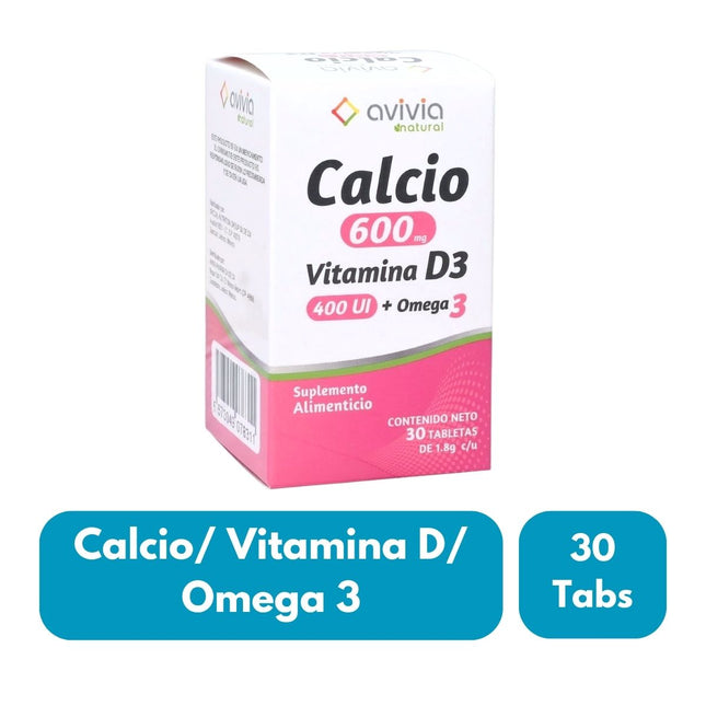 Calcio 600 con Vitamina D3 400 UI + Omega 3 Frasco con 30 Tabletas