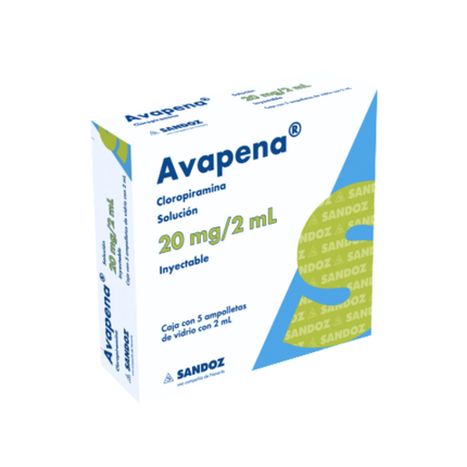 Avapena (Cloropiramina) Solución 20mg/2ml Inyectable Caja con 5 Ampolletas