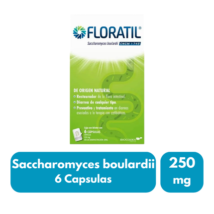 Floratil (Saccharomyces Boulardii) 250 mg Caja con 6 Cápsulas
