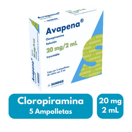 Avapena (Cloropiramina) Solución 20mg/2ml Inyectable Caja con 5 Ampolletas