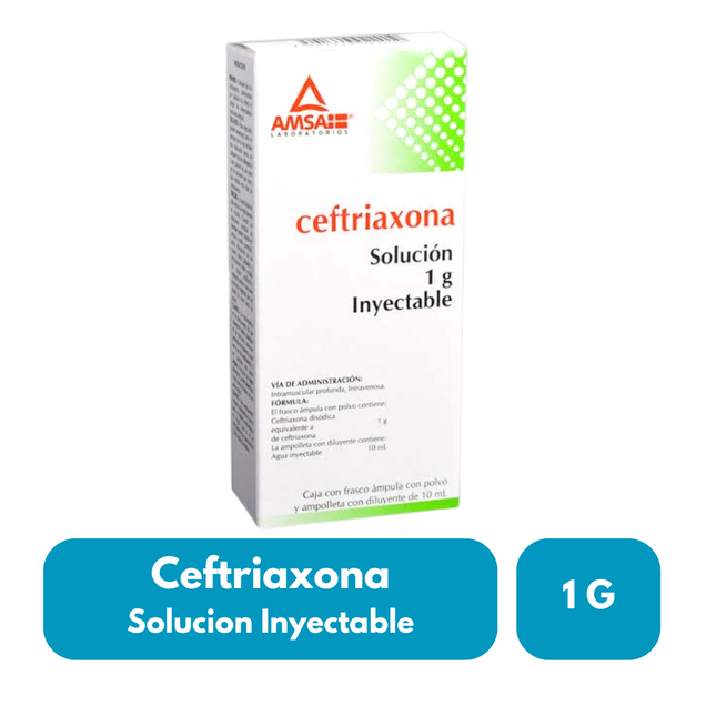 Ceftriaxona Solución 1g inyectable Laboratorios Amsa