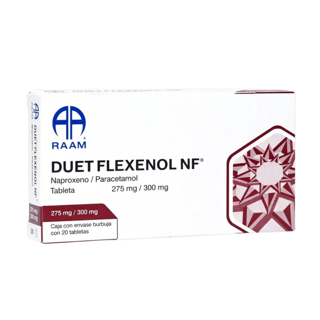 Duet Flexenol NF (Naproxeno/Paracetamol) 275mg/300mg Caja con 20 Tabletas