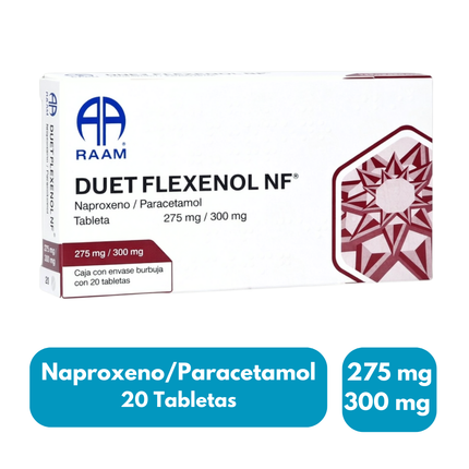 Duet Flexenol NF (Naproxeno/Paracetamol) 275mg/300mg Caja con 20 Tabletas