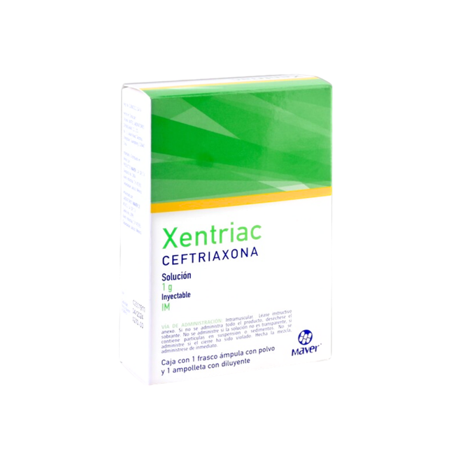 Xentriac (Ceftriaxona) 1 g Caja con 1 Ampolleta con Diluyente Intramuscular