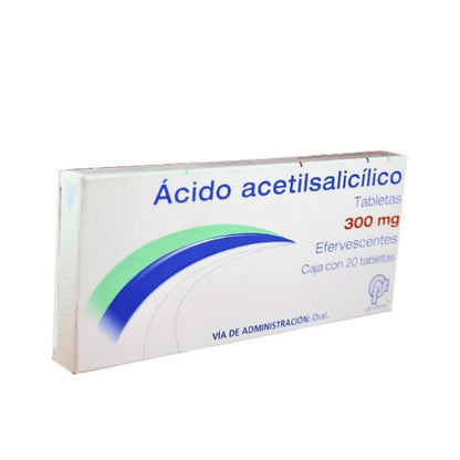 Ácido Acetilsalicílico 300 mg Caja con 20 Tabletas Efervescentes