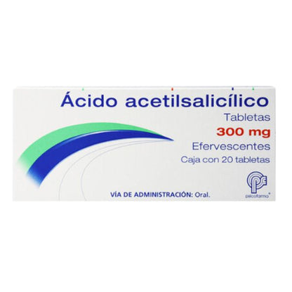 Ácido Acetilsalicílico 300 mg Caja con 20 Tabletas Efervescentes