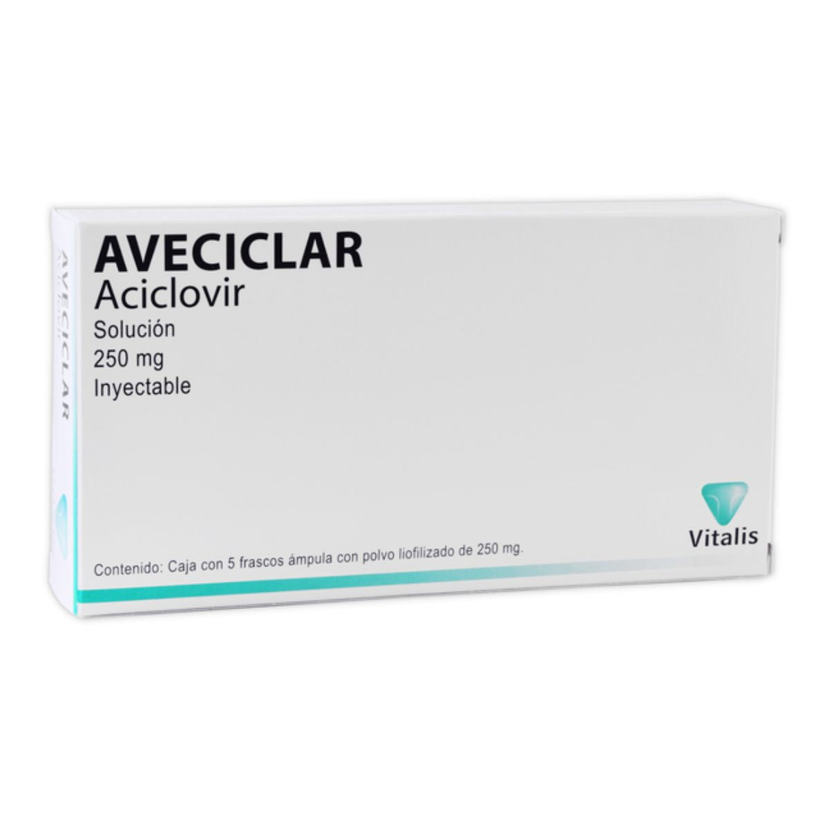 Aveciclar (Aciclovir) 250 mg Solución Inyectable Caja con 5 Ámpulas Inyectables