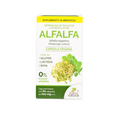 Alfalfa Orgánica Cápsula Vegana 620 mg Caja con 60 Cápsulas