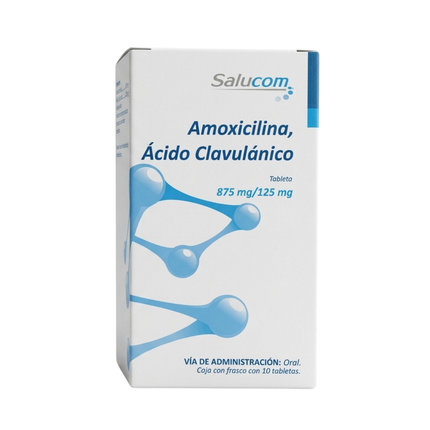 Amoxicilina/Ácido Clavulánico 875 mg/ 125 mg Frasco con 10 Tabletas