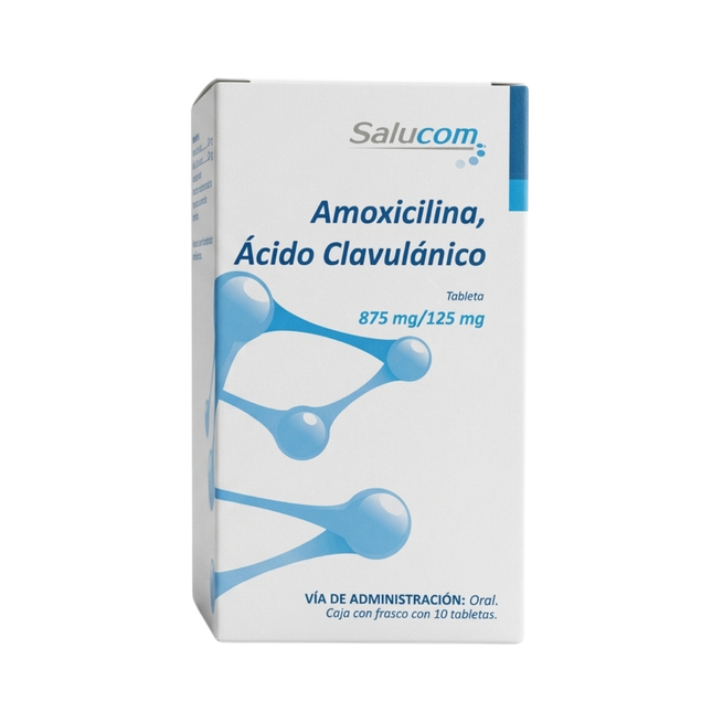 Amoxicilina/Ácido Clavulánico 875 mg/ 125 mg Frasco con 10 Tabletas