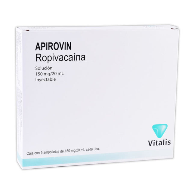 Apirovin (Ropivacaina) 7.5 mg / ml Caja con 5 Ampolletas Inyectables