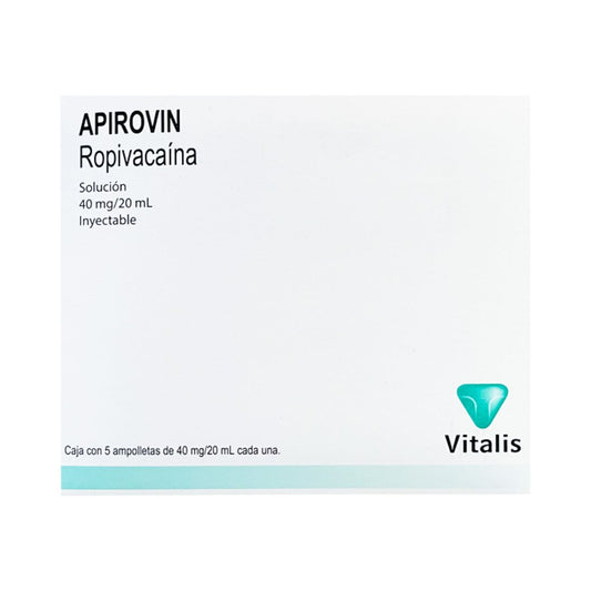 Apirovin (Ropivacaina) 2 mg / ml Caja con 5 Ampolletas Inyectables