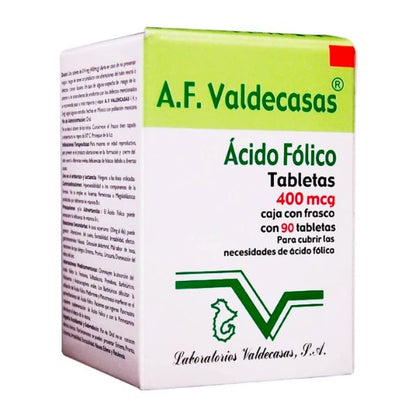 Acido Folico 0.4mg Valdecasas Caja con 90 Tabletas