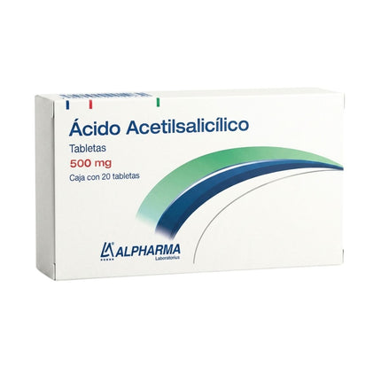 Ácido Acetilsalicílico 500 mg Caja con 20 Tabletas
