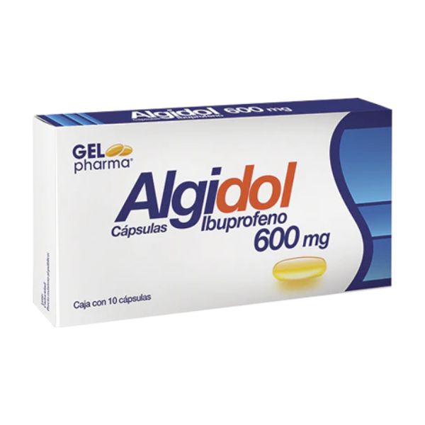 Algidol (Ibuprofeno) 600 mg Caja con 10 Cápsulas de Gel