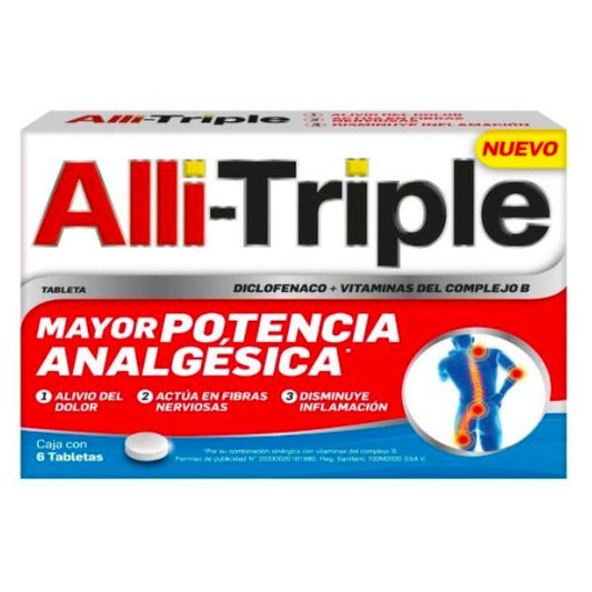 Alli-Triple (Diclofenaco/Vitamina B 1, 6 Y 12) Caja con 6 Tabletas