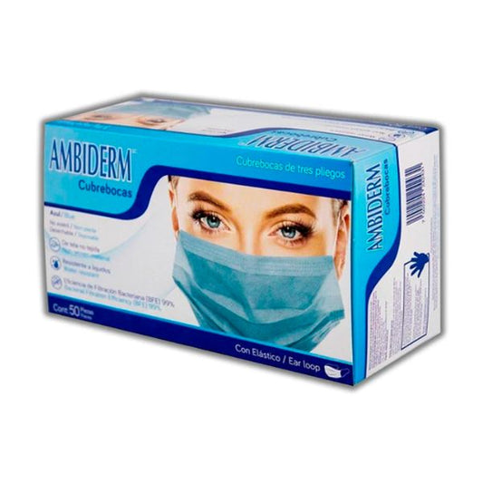 Caja Cubrebocas Ambiderm Azul Adulto C/50