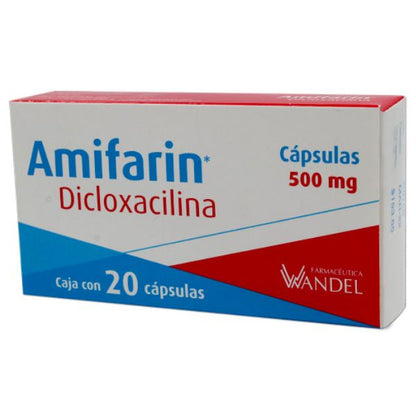 Amifarin (Dicloxacilina) 500 mg Caja con 20 Cápsulas