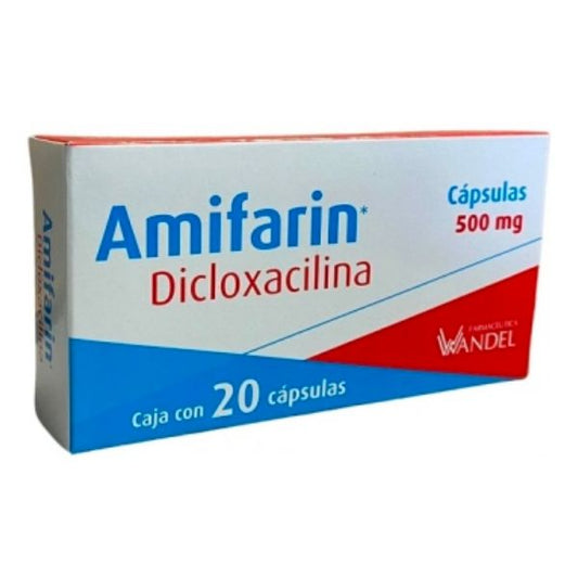 Amifarin (Dicloxacilina) 500 mg Caja con 20 Cápsulas