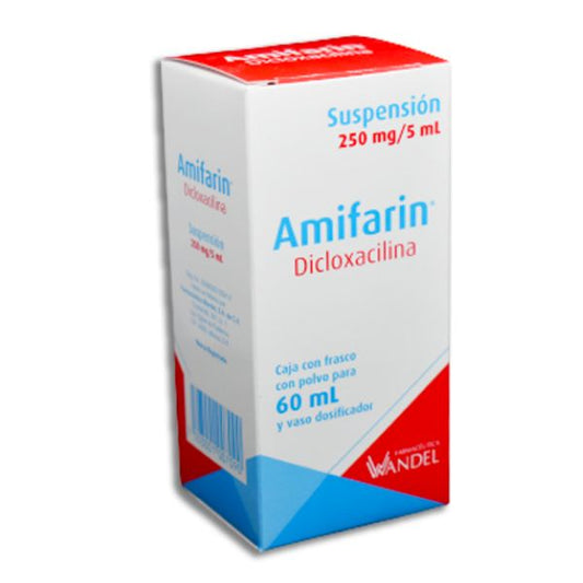 Amifarin (Dicloxacilina) 250 mg/5 ml Frasco con 60 ml de Polvo Para Suspensión