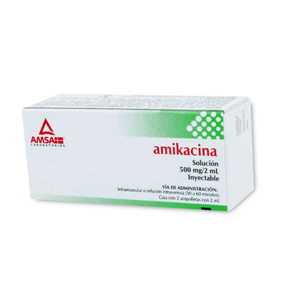 Amikacina 500 mg/2 ml Solución Inyectable 2 Ampolletas Laboratorios AMSA