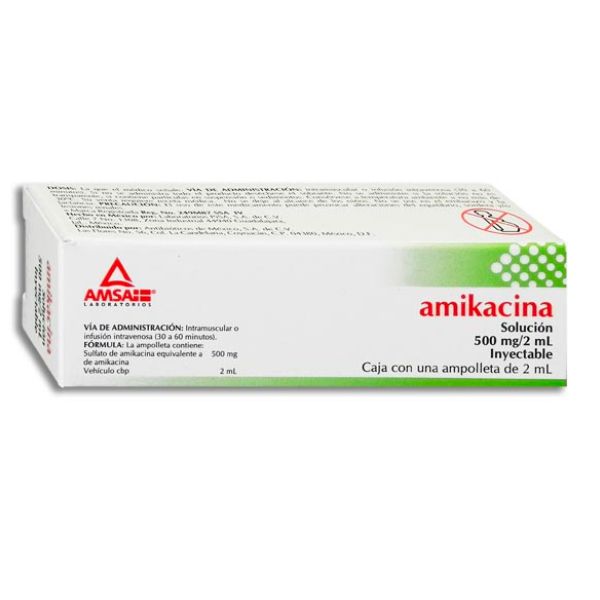 Amikacina 500 mg/2 ml Solución Inyectable 1 Ampolleta Laboratorios AMSA