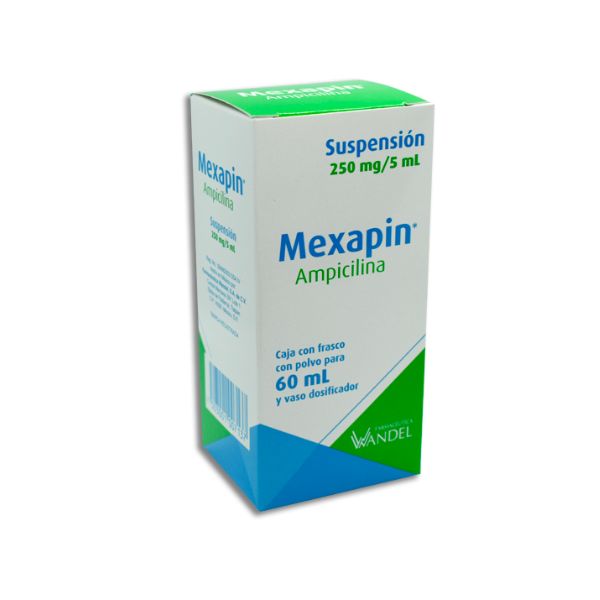 Mexapin (Ampicilina) 250 mg/5 ml Caja con Frasco con Polvo Para 60 ml Suspensión