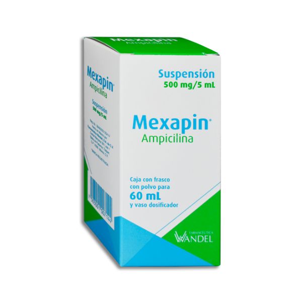 Mexapin Mexapin(Ampicilina) 500 mg/5 ml Caja con Frasco con Polvo Para 60 ml S ...