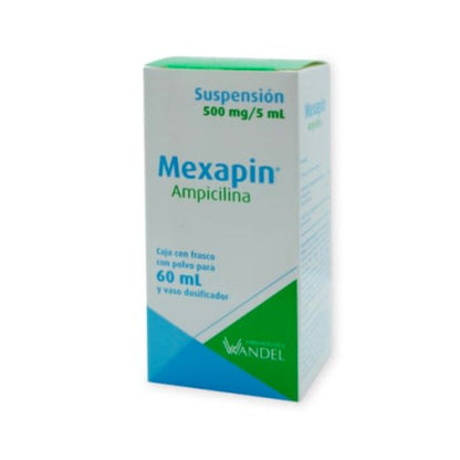 Mexapin(Ampicilina) 500 mg/5 ml Caja con Frasco con Polvo Para 60 ml  Suspensión