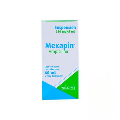 Mexapin (Ampicilina) 250 mg/5 ml Caja con Frasco con Polvo Para 60 ml Suspensión