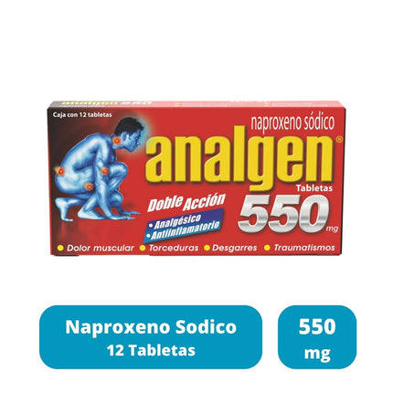Analgen (Naproxeno Sódico) 550mg Caja con 12 Tabletas Liomont