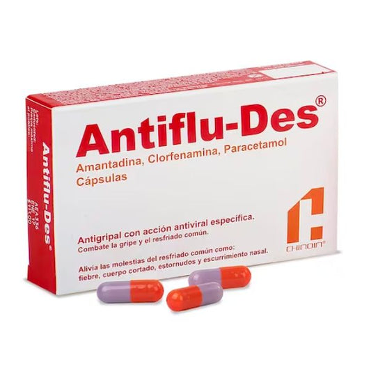 Antiflu-des (Amantadina, Clorfenamina, Paracetamol)  Caja con 24 Cápsulas