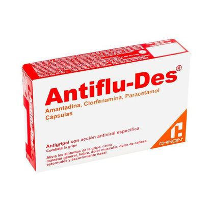 Antiflu-des (Amantadina, Clorfenamina, Paracetamol)  Caja con 24 Cápsulas