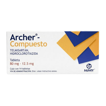 Archer Compuesto (Telmisartán/Hidroclorotiazida) 80mg/12.5mg Caja con 14 Tabletas