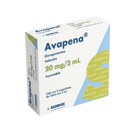 Avapena (Cloropiramina) Solución 20mg/2ml Inyectable Caja con 5 Ampolletas