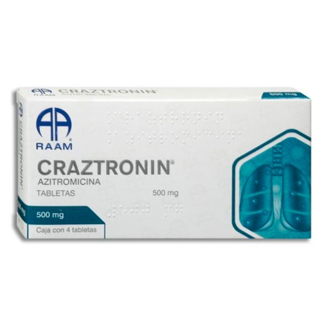 Craztronin (Azitromicina) 500 mg Caja con 4 Tabletas