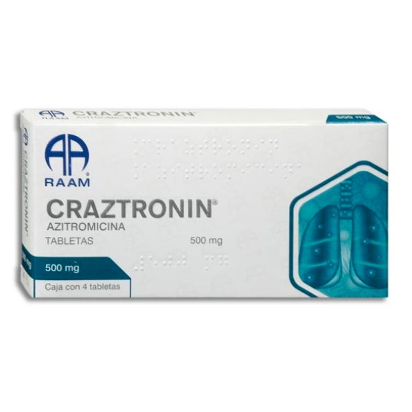 Craztronin (Azitromicina) 500 mg Caja con 4 Tabletas