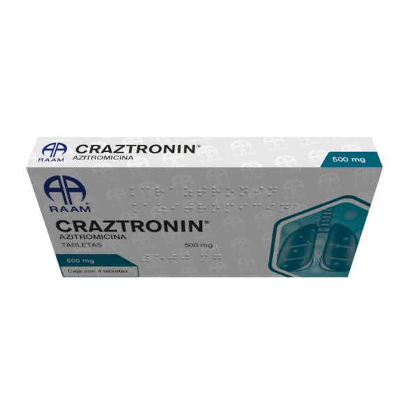 Craztronin (Azitromicina) 500 mg Caja con 4 Tabletas