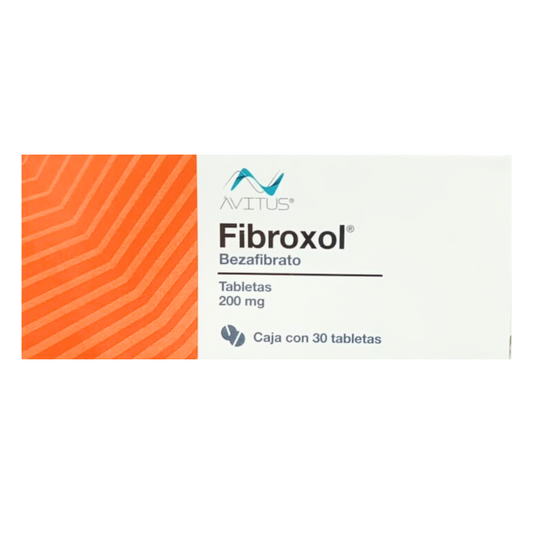 Fibroxol (Bezafibrato) 200 mg  Caja con 30 Tabletas