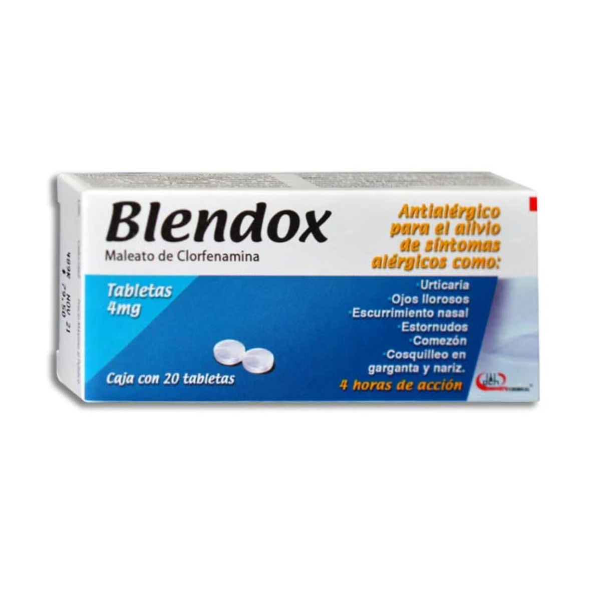 Blendox (Clorfenamina Compuesta) 4 mg Caja con 20 Tabletas