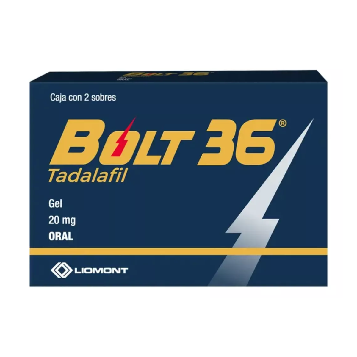 Bolt 36 (Tadalafil) 20 mg Caja con 2 Sobres con Gel Oral