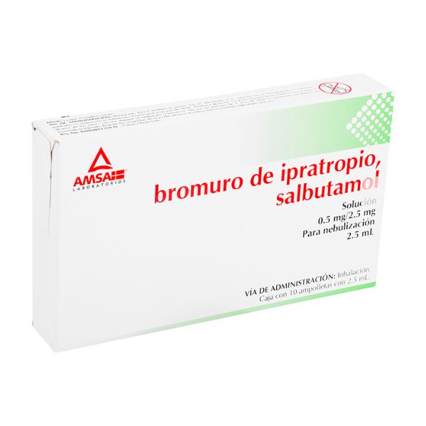 Bromuro de Ipatropio/Salbutamol (0.5mg-2.5 mg-2.5ml) Caja Con 10 Ámpulas con 2.5 ml