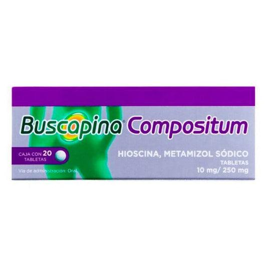 Buscapina Compositum (Butilhioscina/Metamizol Sodico) 10 mg/250 mg Caja con 20 Tabletas