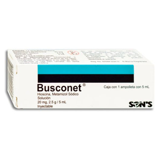 Busconet (Hioscina/Metamizol Sodico) 20 mg/5 ml 1 Ampolleta Inyectable