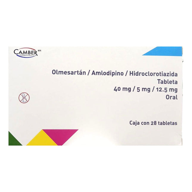 Olmesartán 40 mg / Amlodipino 5 mg / Hidroclorotiazida 12.5 mg Caja con 28 Tabletas